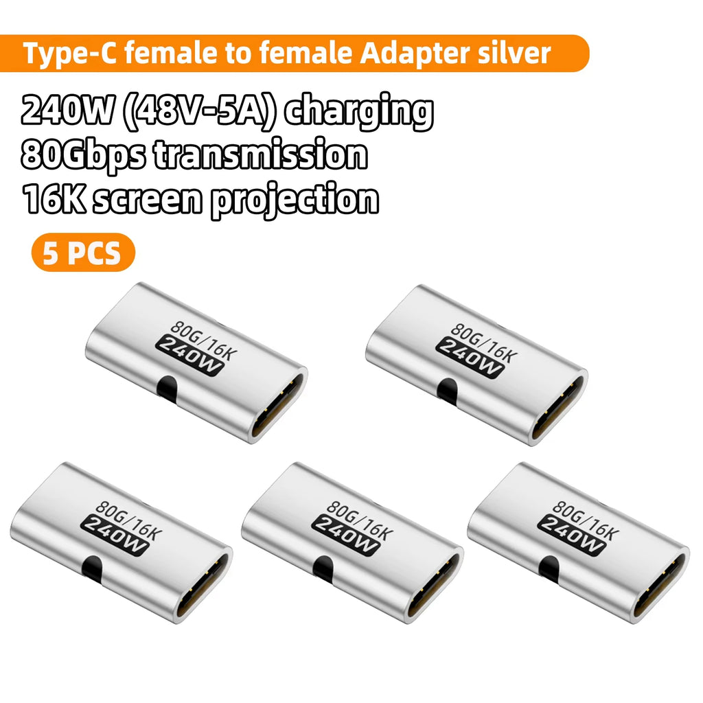 USB4 80Gbps USB C Female to Female Adapter Coupler 240W PD Fast Charging 8K@60Hz Type C Extender Converter for MacBook iPad Pro