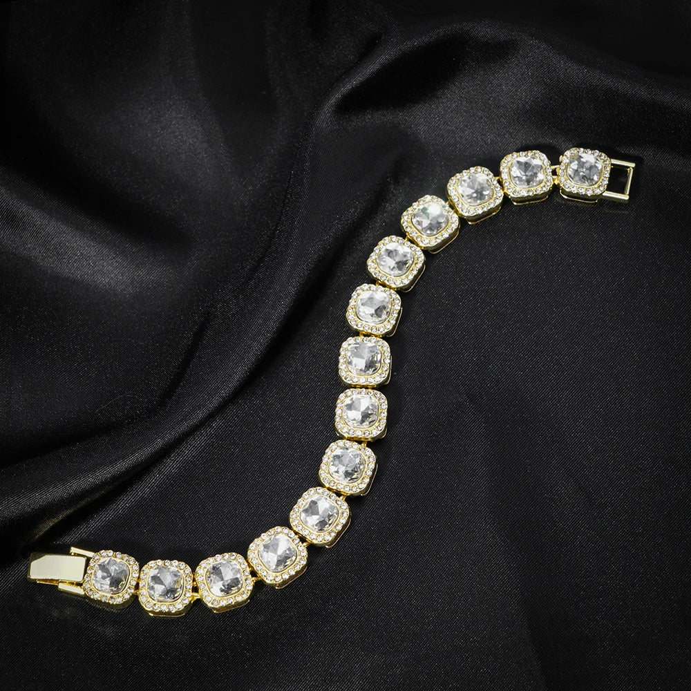 Luxury Paved Crystal Heart 13mm Cuban Link Chain Necklace for Women Hip Hop Iced Out Round Square Tennis Chain Bracelet Jewelry