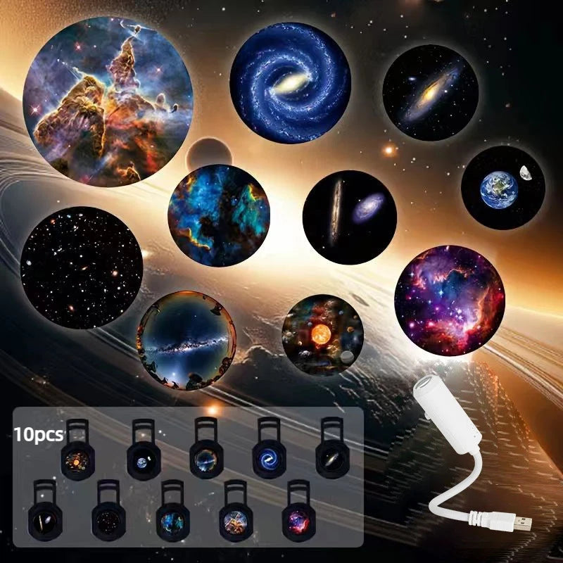 (Ce14)USB Galaxy Projector Night Light 360° Rotate LED Starry Sky Ambient Lamp For Party Home Decoration
