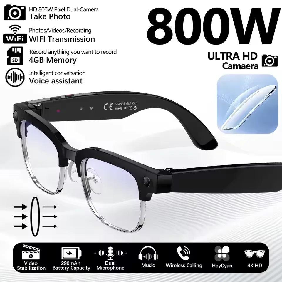 New Upgrade 800W Pixel Smart Glasses With Camera Video Recording AI Photo Recognition Call Language Translation Voice Sunglasses