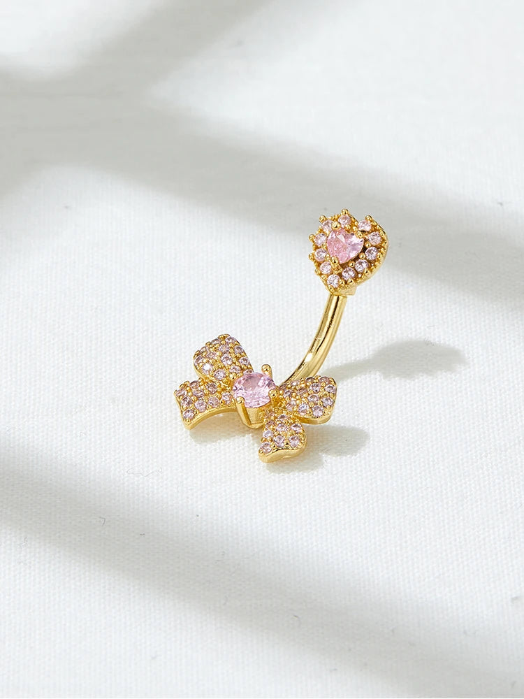 KUNIU 1Pc  Simple Fashion Bow With Zirconium Navel Ring Lady'S Personal Puncture Jewelry Belly Button Nail Belly Jewelry