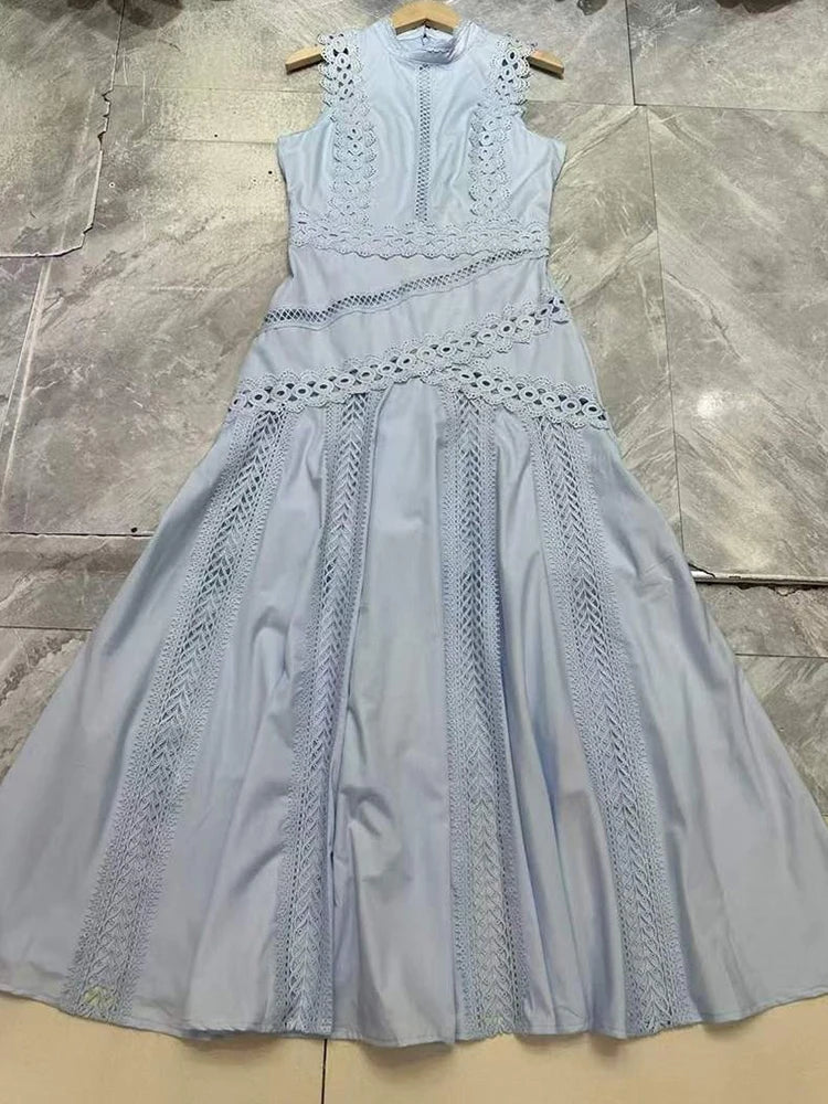 2026 Summer Women's Clothing Embroidery Hollow Irregular Appliqué Sleeveless Tank Top Fashion Dress High Waist Loose Puff Skirt