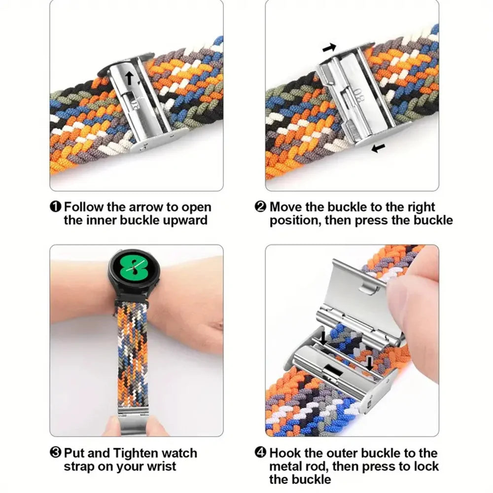 22mm 20mm Nylon Strap For Samsung Galaxy Watch 6 5 4/Gear S3 Magnetic Buckle Metal Adjustment Band For Huawei IWatch 4 GT2/3 Pro