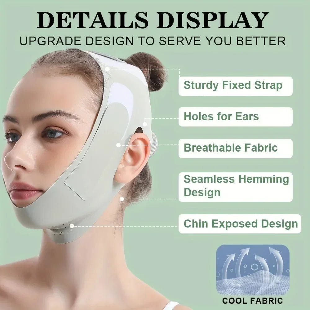 Adjustable V-Shape Face Lift Band Breathable Reusable Facial Slimming Strap Double Chin Reducer for Men Women Daily Skin Care