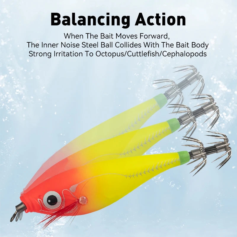LEYDUN Luminous Horizontal Squid Jig Wood Shrimp Squid Hook 5pcs Fishing Lures LEYDUN Octopus Cuttlefish Shrimp Saltwater Baits