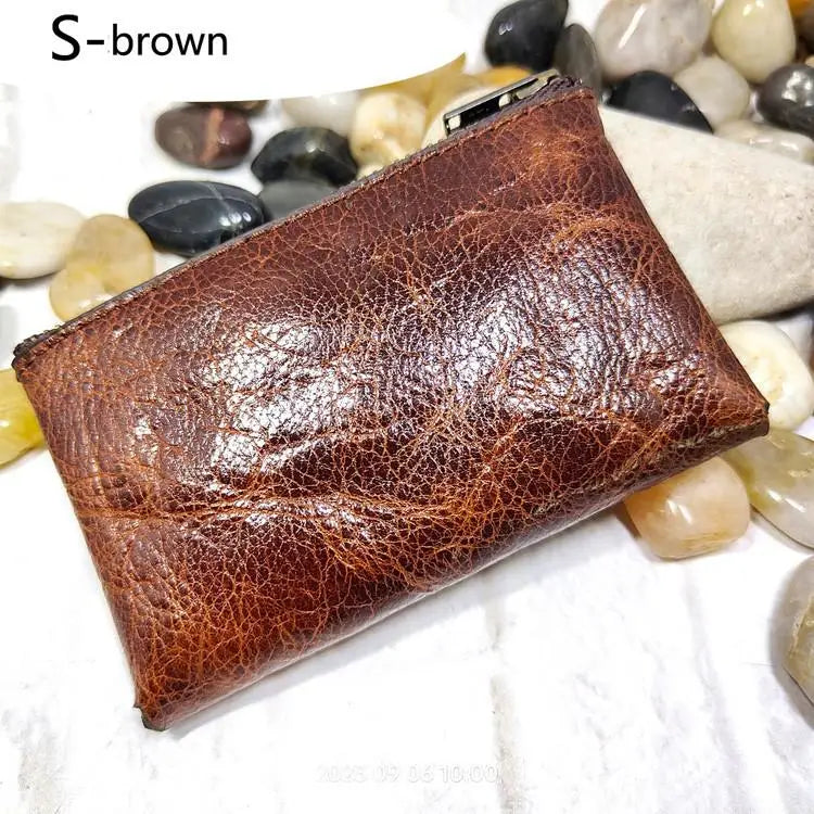Blongk Zippered Waist Pack Genuine Leather Belt Bag Small Credit Card Holder Mini Car Key Case Pouch Wallet Men Women L1006D-S