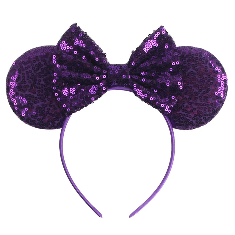 1pc Classic Sequin Headband Mickey Minnie 3.5 "mouse Ear Headband Fashionable Solid Color Theme Park Party Hair Accessory