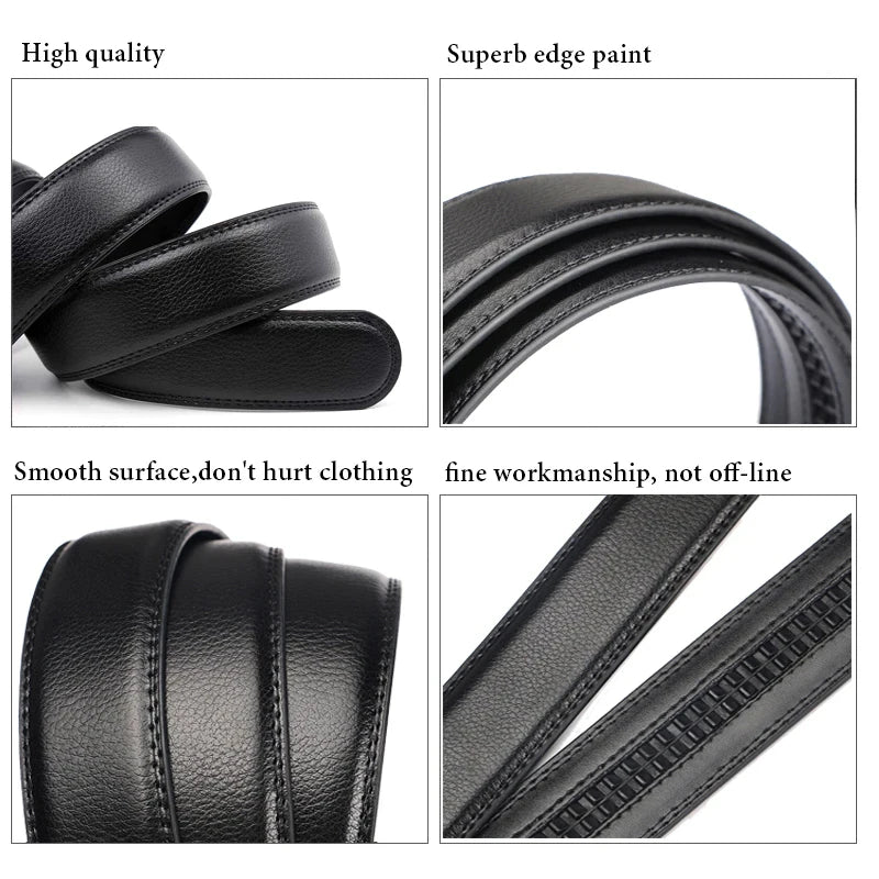 Men Women No Buckle PU Leather Belt, 2.4 2.8 3.0 3.5cm Replacement Waist Strap Belt Body for Automatic Buckle Daily Matching Use