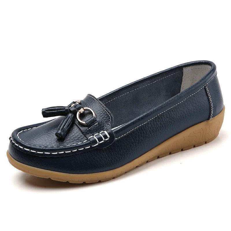 Genuine Leather Women Flats Fashion Casual Women Shoe Moccasins Shoes Woman Slip On Flat Shoes Black Ladies Shoes Plus Size