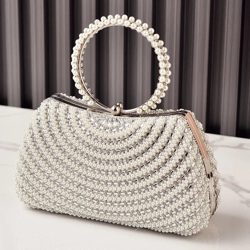 Pearl Luxury Party Bag Woman Wallets and Handbags Designer Bling Metal Clutch Purse Hand Silver Shoulder Bags for Ladies 2026