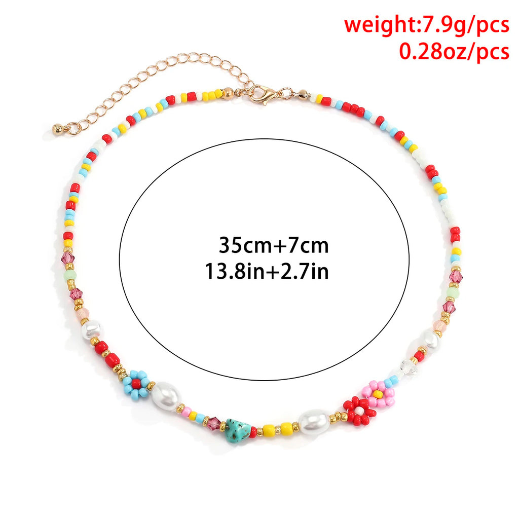 Cute Sweet Colorful Rice Beads Chokers Necklace for Women Boho Romantic Flower Imitation Pearl Clavicle Chain Girls Jewelry Gift