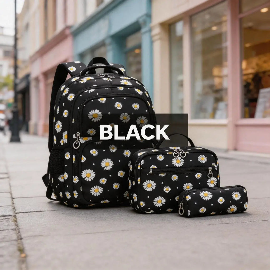 Hot Sale Student Daisy 3-Piece Set Bag Large Capacity Backpack College Style Lightweight Fashion Multi Compartment Lightweight Design