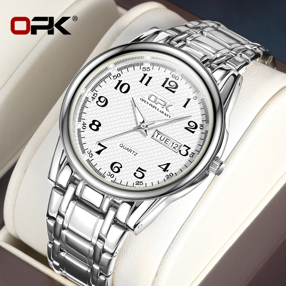 OPK 8110 Ladies Watch Classic Simple Brand Quartz Watch Stainless Steel Strap Watch For Women Waterproof Luminous Day-Date Watch