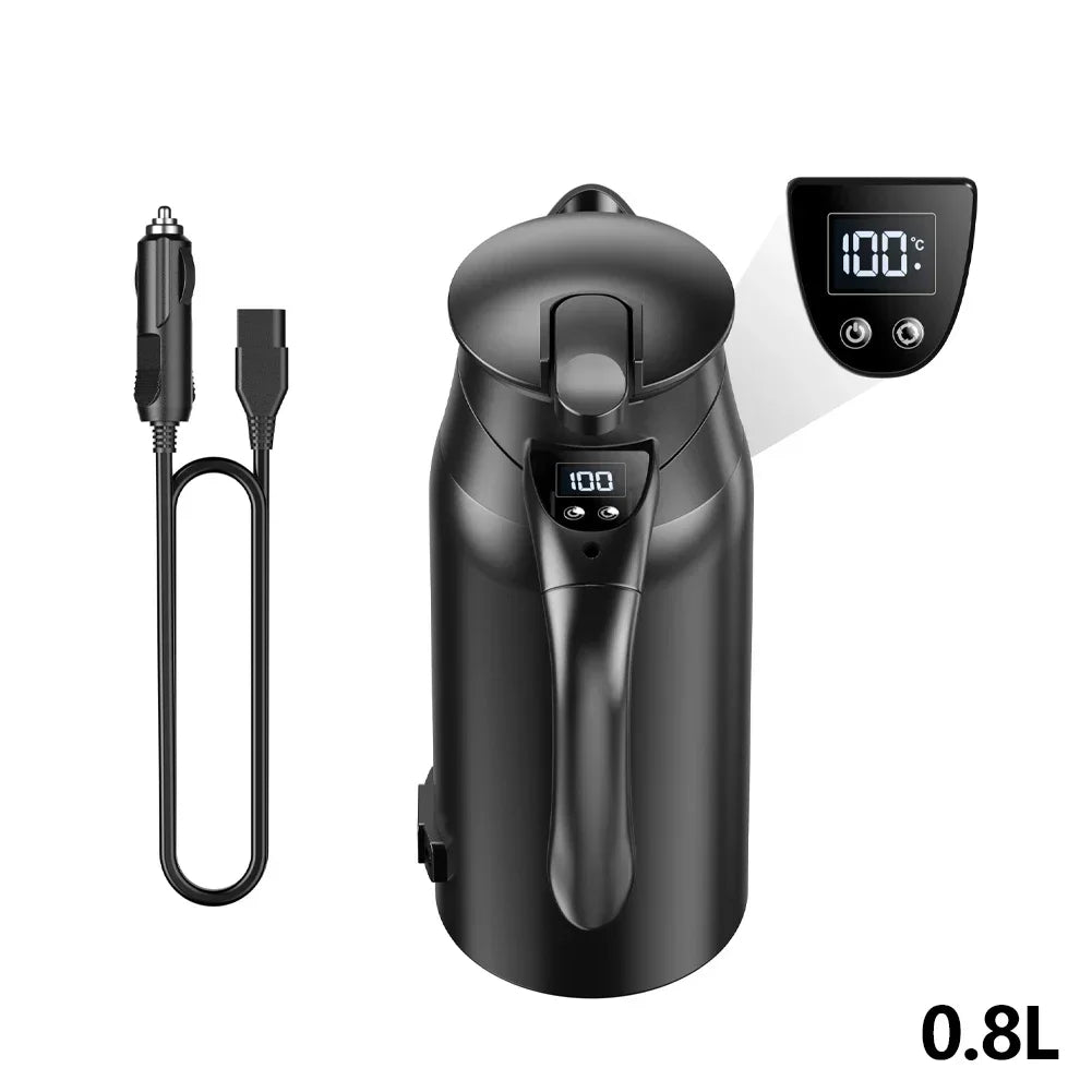 800/1200ML 12/24V Rapid Boiling 304 Stainless Travel Camping Dteel Hot Water Bottle Hot Water Kettle Electric Heating Car Kettle