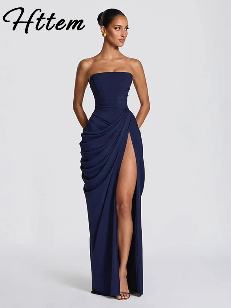 Sexy Pleated Crop Top Long Dress Women Solid Sleeveless Backless High Split Party Dresses Female 2026 Spring Summer Robe New