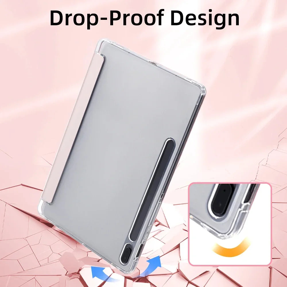 Tablet Case for Samsung Galaxy Tab S9 FE 11 S8 S7 Plus 12.4in S6 Lite Transparent Back Tablet Cover for Tab with Pencil Holder