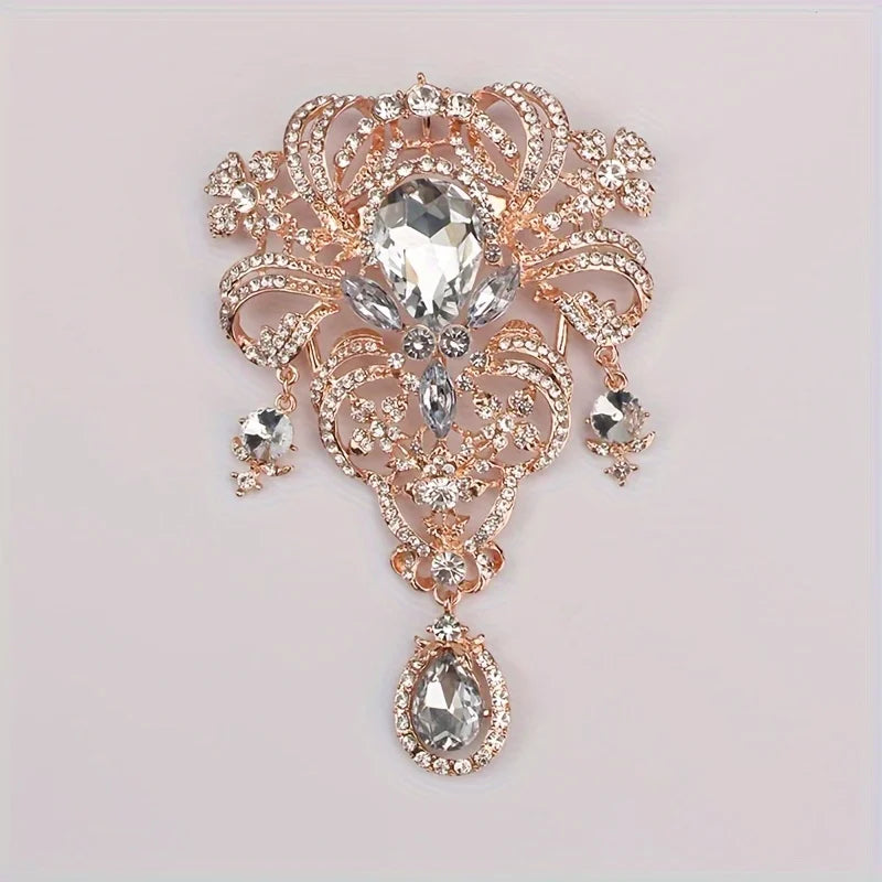 Creative Crown Brooch High-end Alloy Women's Corsage Women's Colorful Rhinestone and Water Drop Jewelry