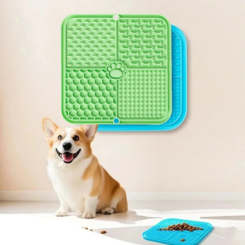 Silicone Lick Mat for Dogs Cats, Strong Suction Cup 4-Zone Multi Textured Slow Feeder Pad, Bath Grooming Distraction Anxiety Relief, BPA Free Dishwasher Safe Pet Feeding Mat