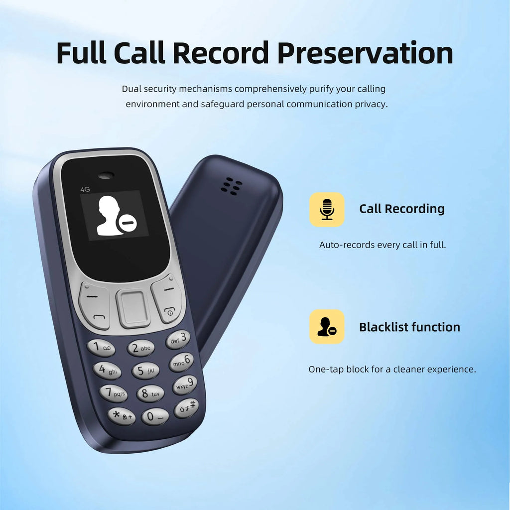 SERVO BM10 Super Mini Pocket 4G LTE Feature Phone Dual SIM Speed Dial Call Recording Blacklist MP3 Player Alarm Clock Cellphone