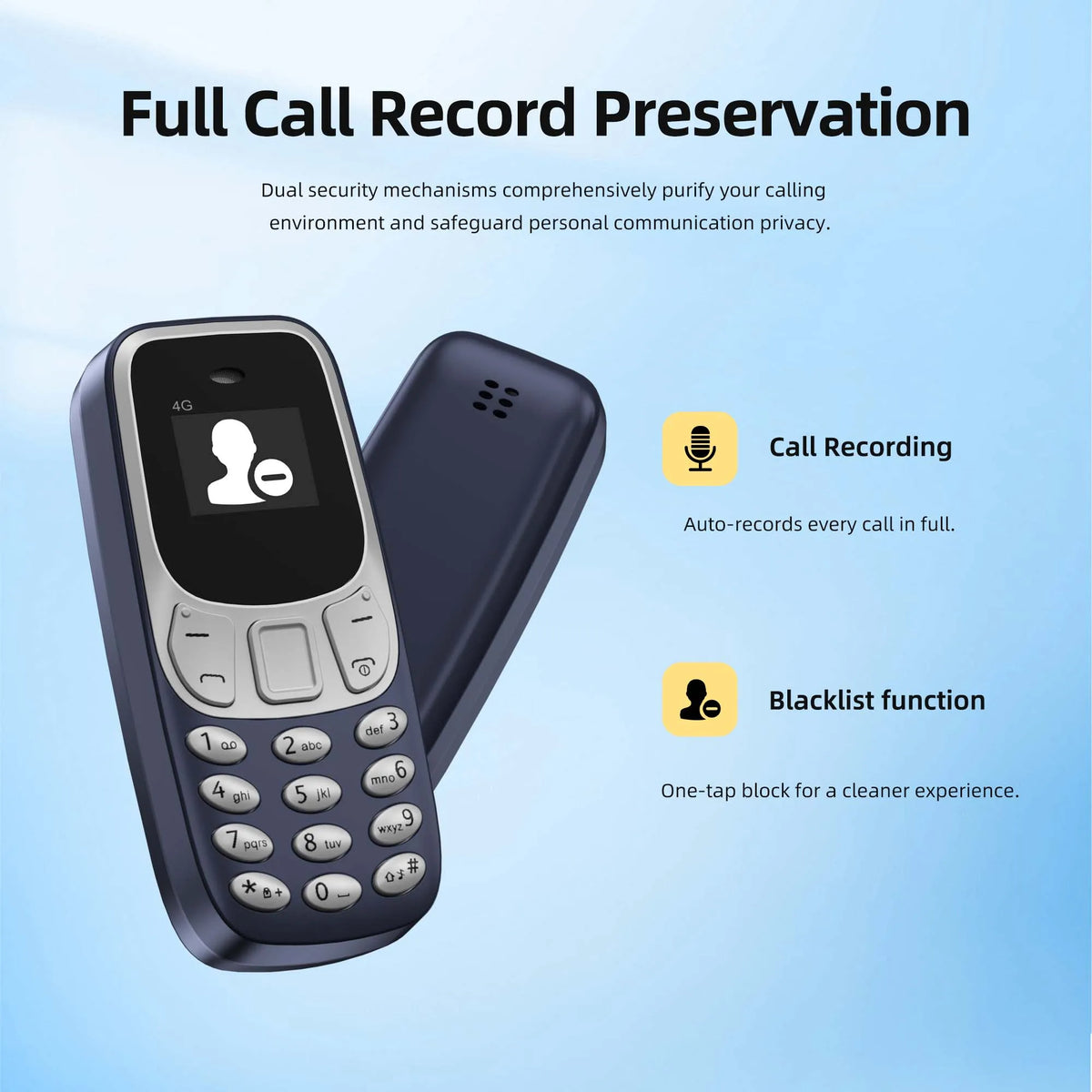 SERVO BM10 Super Mini Pocket 4G LTE Feature Phone Dual SIM Speed Dial Call Recording Blacklist MP3 Player Alarm Clock Cellphone