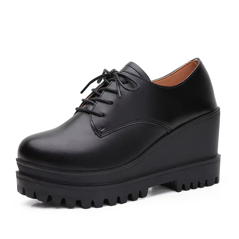 EOFK Spring Autumn Women Derby Platform Flats Brogue Leather Lace up Classic Bullock Footwear Gold Female Oxford Shoes Lady