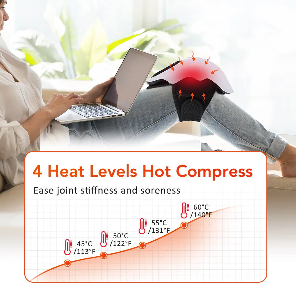 Heated Knee Massager With 4 Heat & Vibration Cordless Adjustable Wrap for Leg, Elbow & Shoulder Soothing Warmth Relaxes Muscles