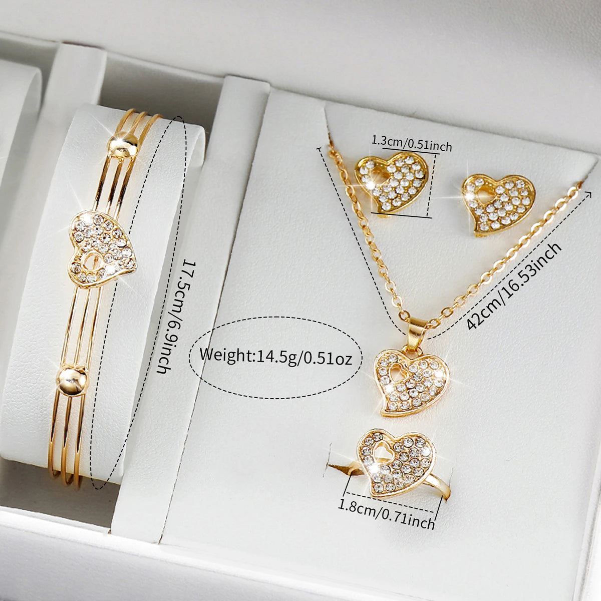 6PCS/Set Women's Watch Fashion Gold Steel Band Arabic Dial Quartz Watches Heart Jewelry Set（Without Box）