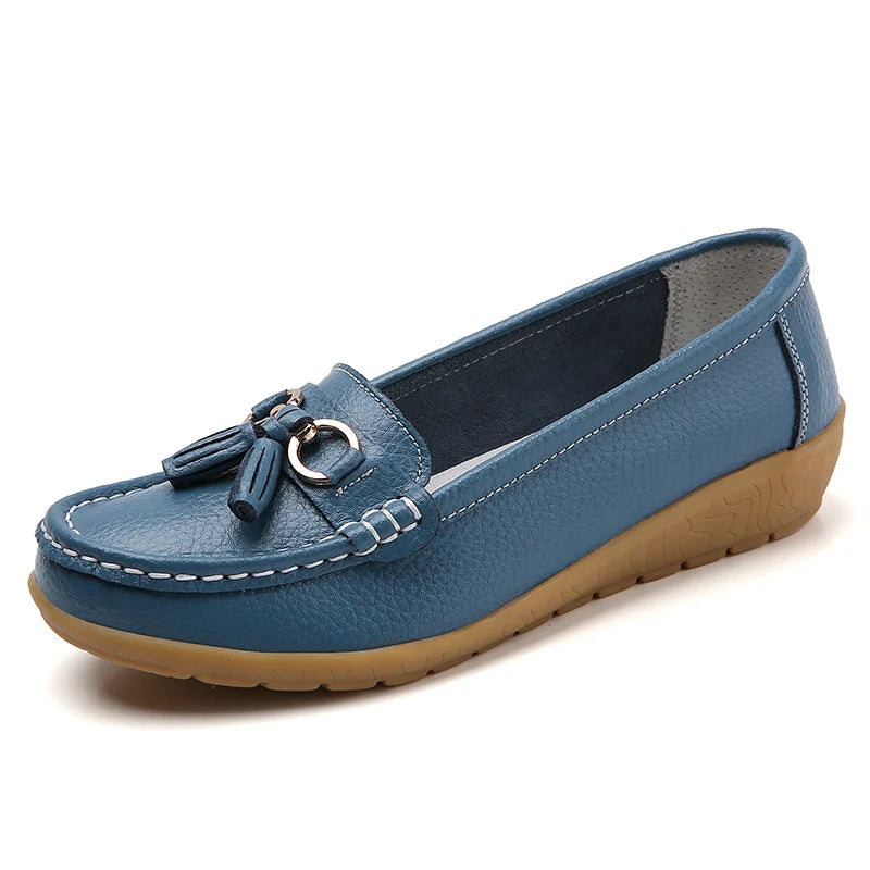 Genuine Leather Women Flats Fashion Casual Women Shoe Moccasins Shoes Woman Slip On Flat Shoes Black Ladies Shoes Plus Size