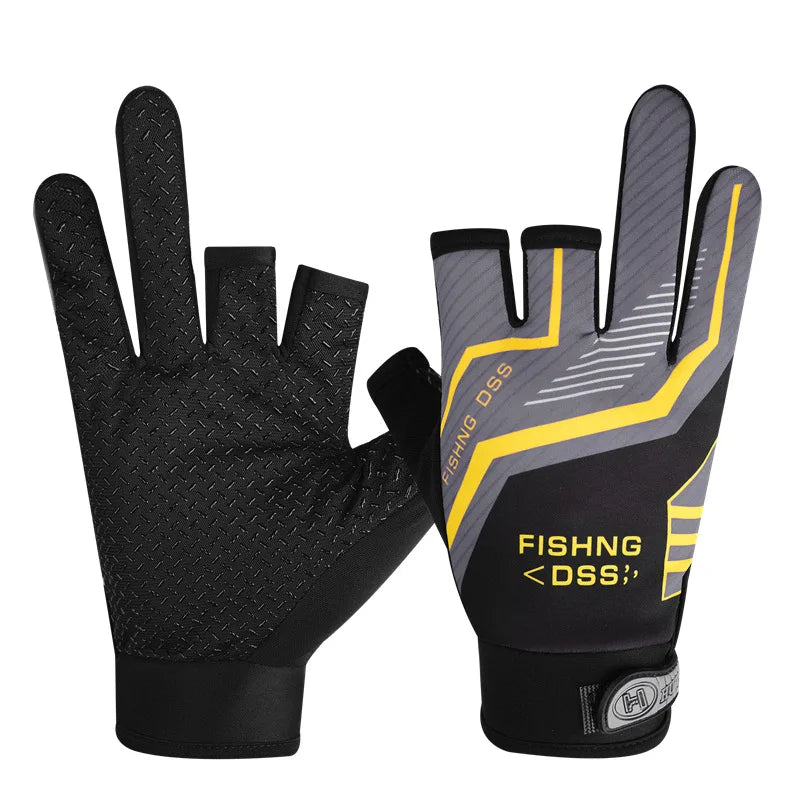 High Quality Fishing Gloves for Men Summer Fishing Road Sub Sunscreen and Anti Slip Ice Silk Breathable Thin Three Finger Gloves