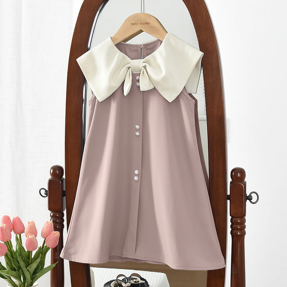 Black Bow Decoration Princess Dresses Korean Version Summer New Sleeveless Girls Dress Sweet and Simple Children's Clothing