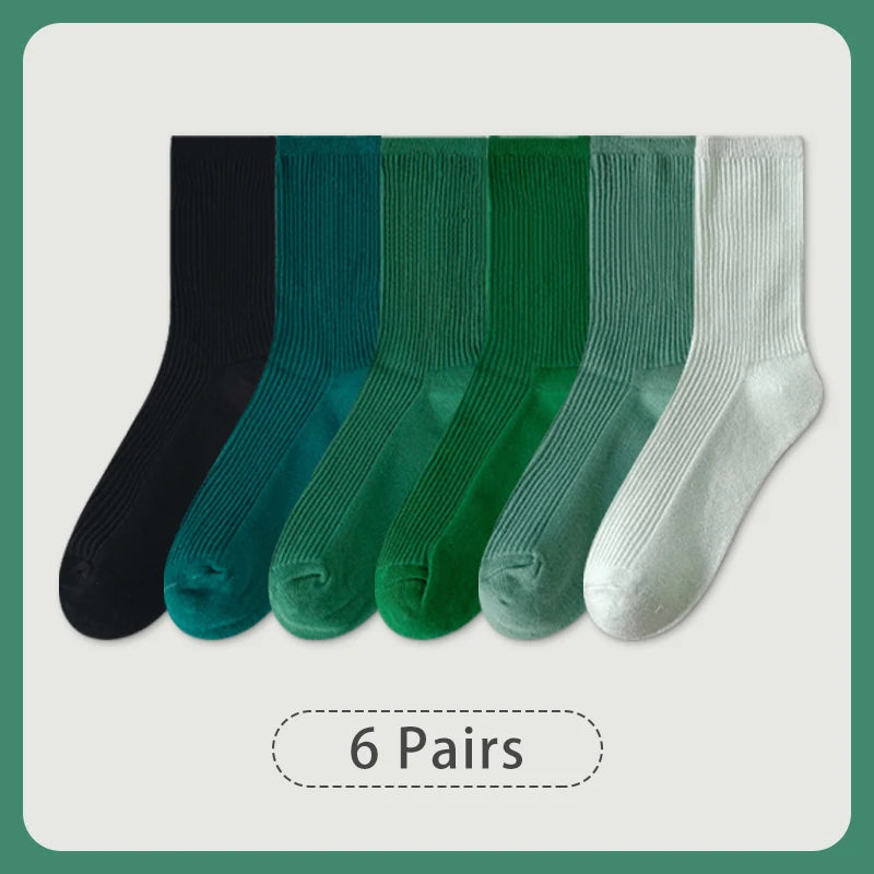 6 Pairs of Women Is Spring Or Summer Solid Colors Simple and Comfortable Mid Tube Socks Khaki Gradient Color