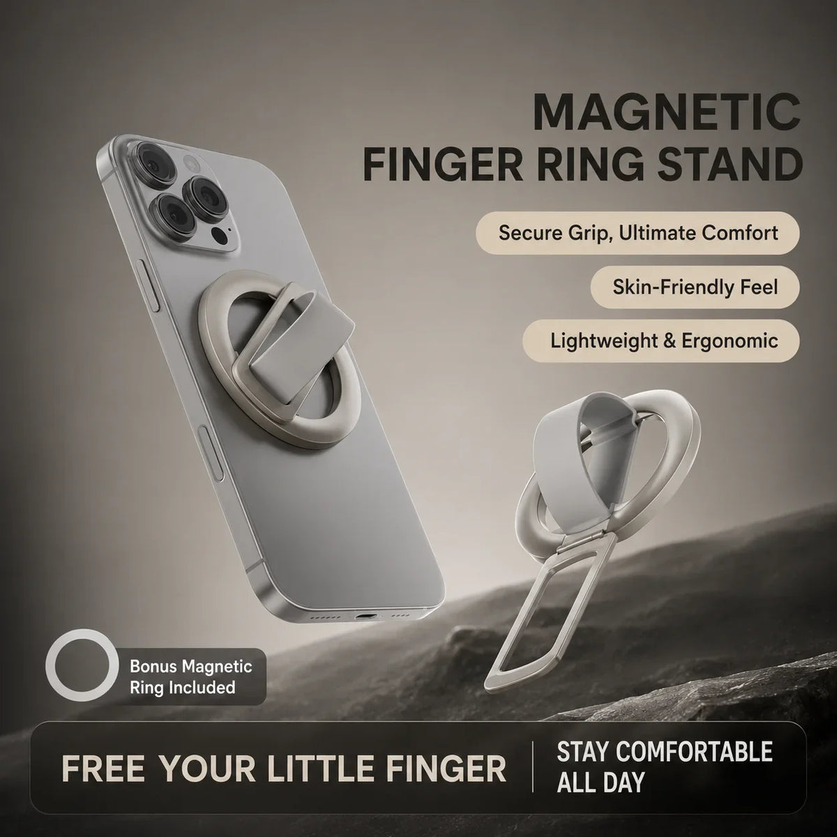 Silicone Magnetic Folding Phone Finger Grip 360° Rotating Universal Phone Ring Holder for MagSafe iPhone 17 Xiaomi Cell Phone