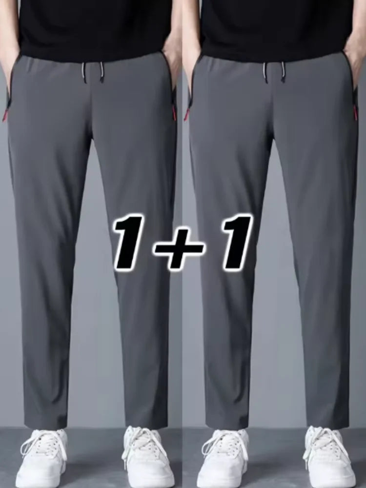 2 Pieces Men's Casual Pants Stretch Elastic Waist Jogger Korean Classic Blue Black Gray Male Brand Trousers Plus Size