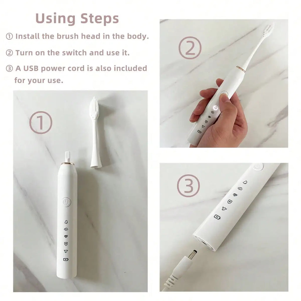 1PC Electric Toothbrush With 8 Replaceable Toothbrush Heads, A Wall-Mounted Bracket And A Dust Cover, USB Charging, 5-Speed Intelligent Cleaning Mode, Toothbrush Body, 7-Level Waterproof, Personal Oral Care Equipment Power To