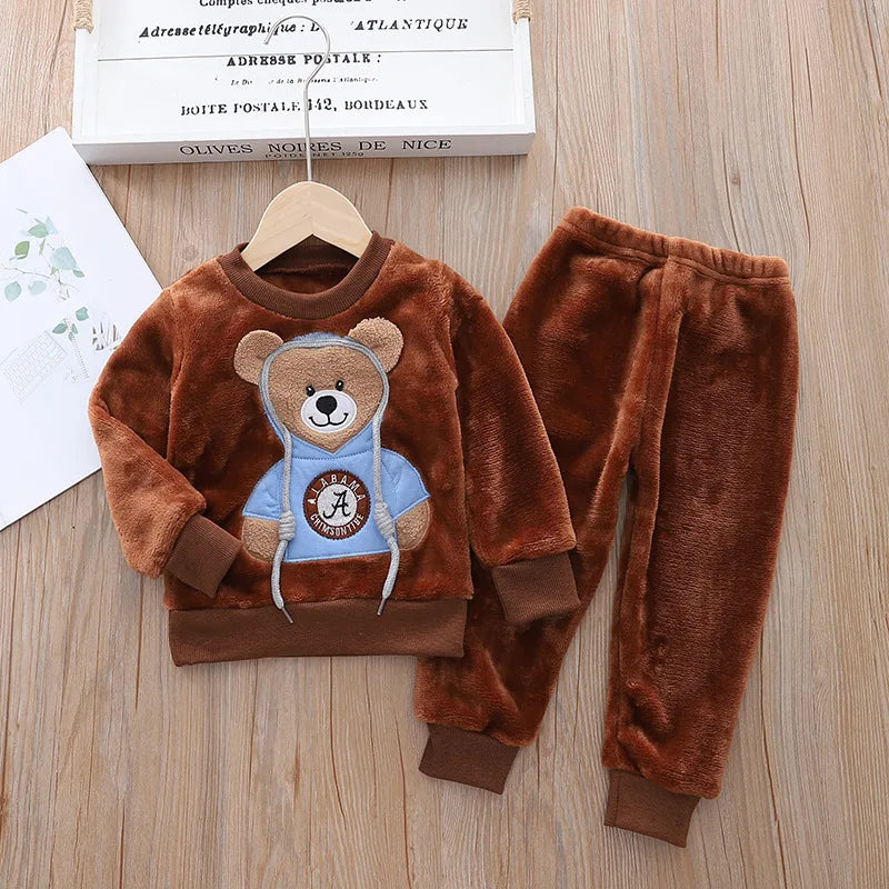 2023 New winter Baby Boy Girl Thicken Pajamas Set Flannel Fleece Toddler Child Warm Catoon Sleepwear Kids Home Suit 0-5Y