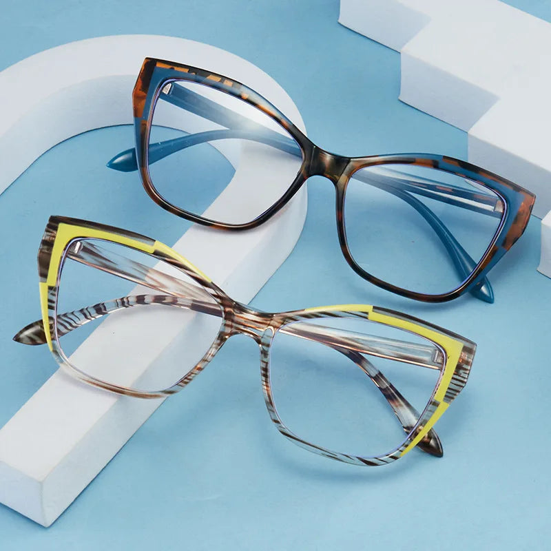Vintage Contrast Cat Eye Glasses, Trendy Viral Style, Versatile For Commute, Blue Light Blocking Non-Prescription Eyewear 869