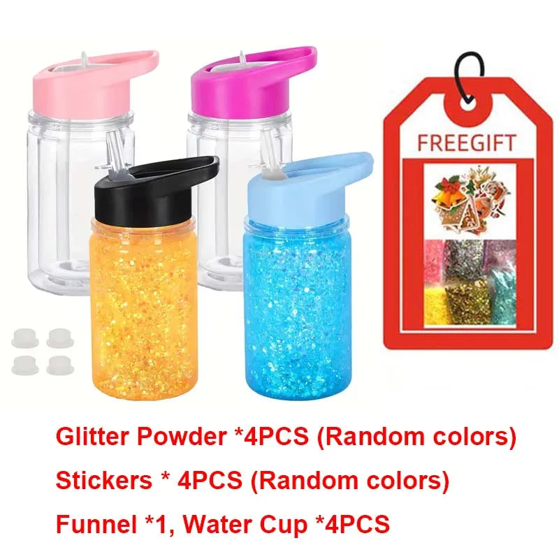 2/4PCS Reusable Double Layer Plastic Water Bottles With Lid And Straw 10Oz DIY Snowball Cup with Pre Drilled Hole Drinkware Cups