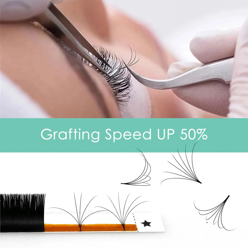 Abonnie 0.03-0.10mm Matte Dark Black Easy Fan Lashes Volume Extension Mega Eyelashes Blooming Fans Eyelash Extension Cilios