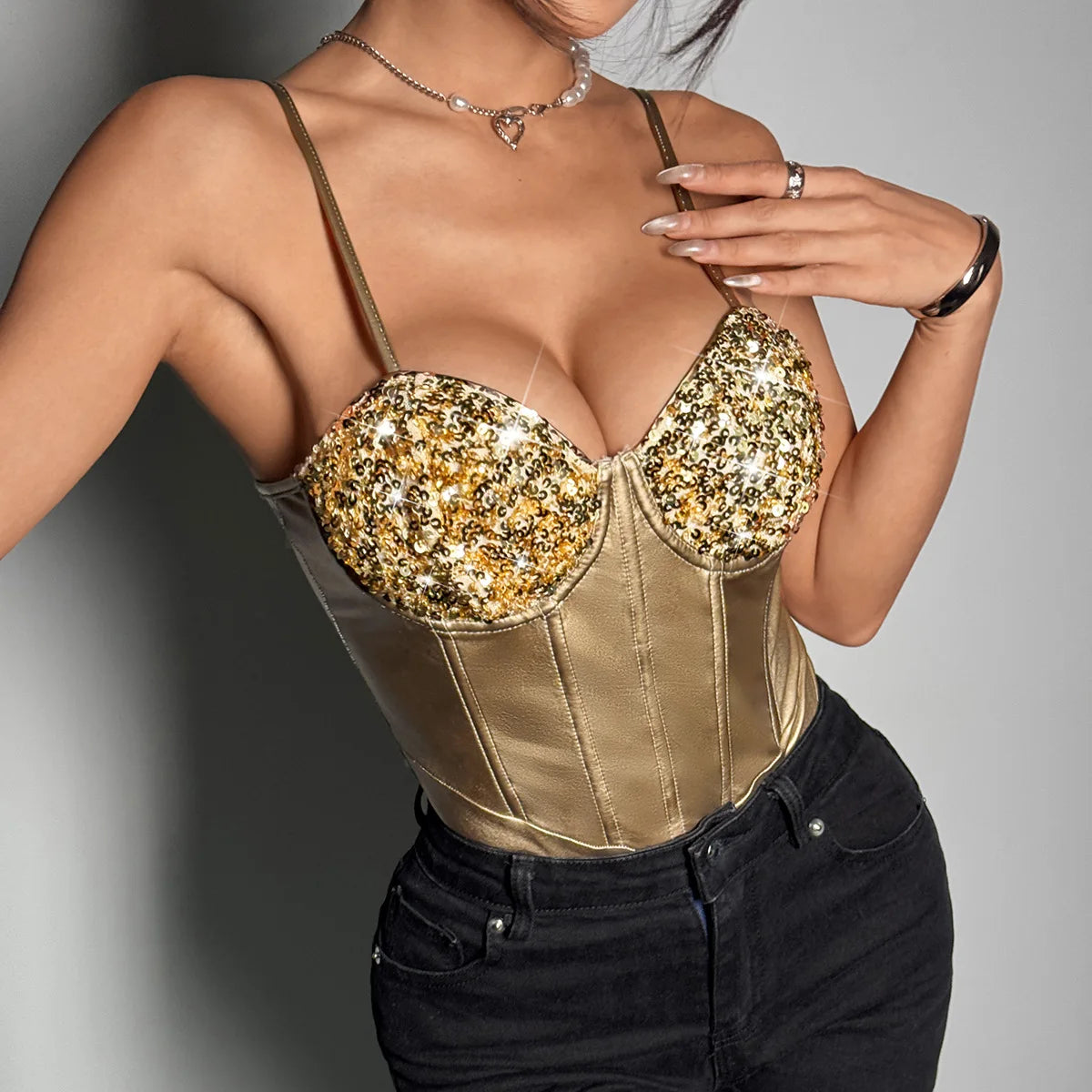 Shiny Sequin Bodysuit for Women Adjustable Strap Summer Streetwear Night Club Party Gold Silver Colors Jumpsuit Women