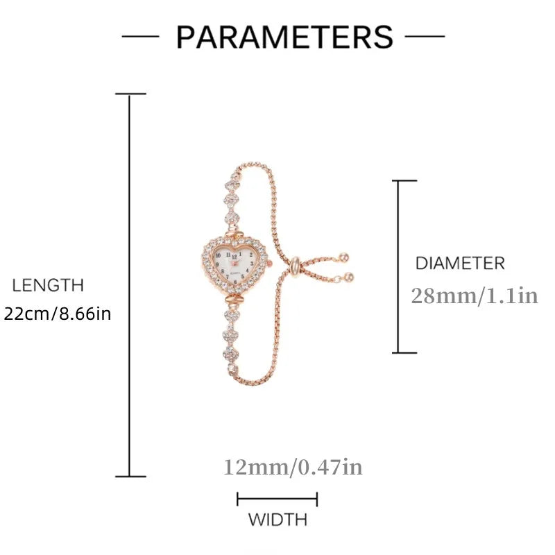 Women's Heart Rhinestone Watch with Sparkling Dial & Golden-Tone Alloy Band - Compact Quartz Wristwatch for Everyday Elegance