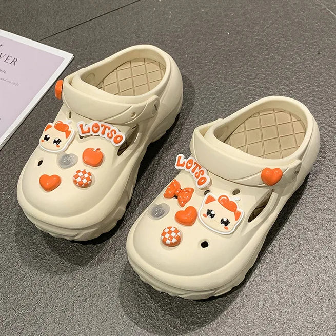 2024 New Sandals DIY Cute Cartoon Clogs Women Mules 7cm Platform Beach Slippers Cave Hole Female Garden Shoes For Students Girls