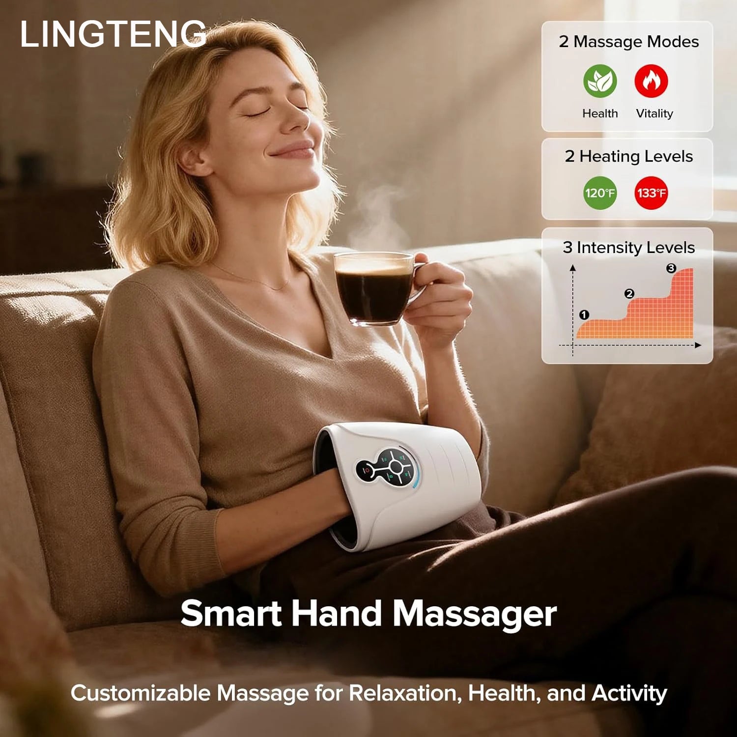 LINGTENG Hand Massager, Cordless Heated Massager, Relax Anytime, Anywhere, Warm and Comfortable, Helps You Unwind Deeply, A Holiday Gift for Home or Office