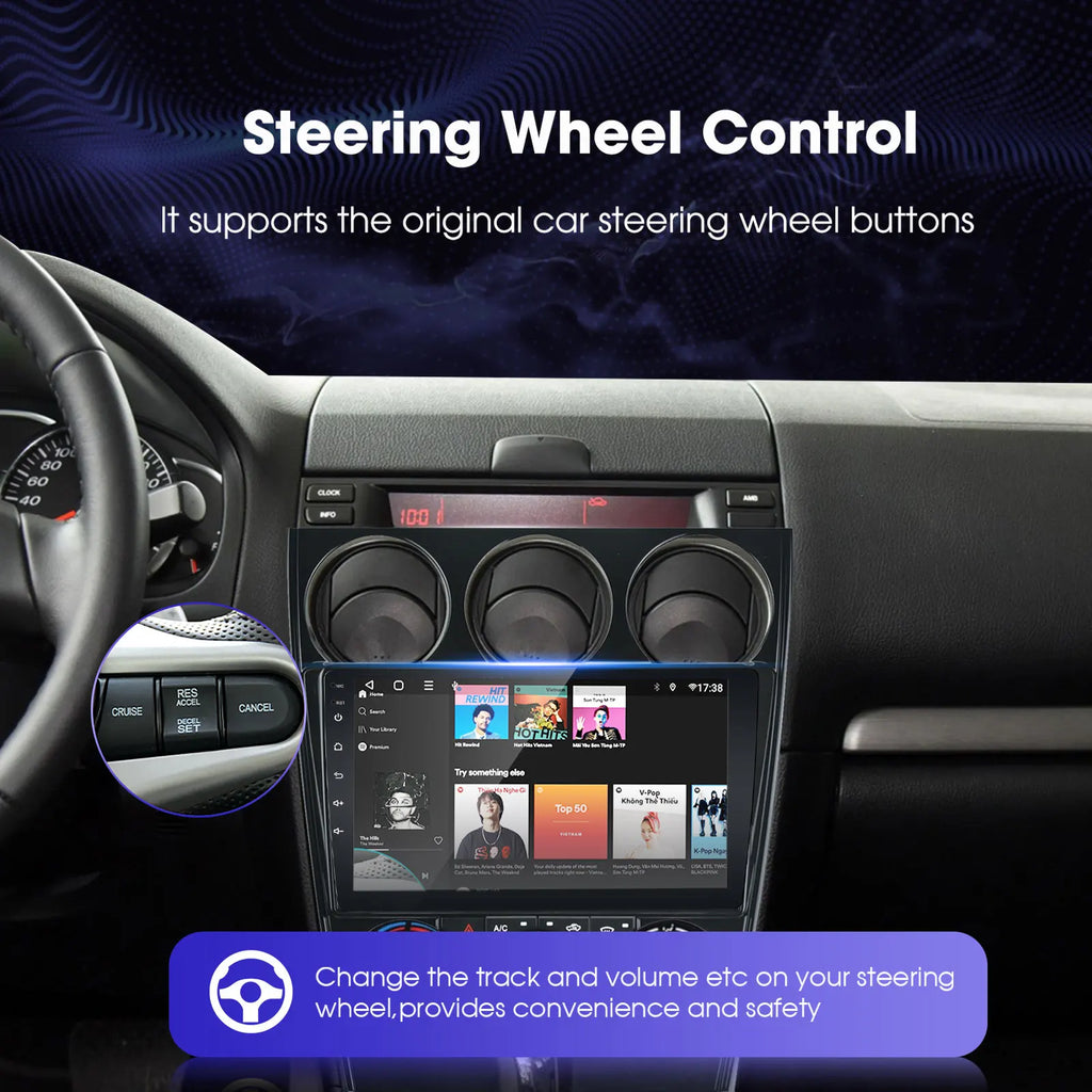 Car Radio for Mazda 6 Atenza 2002-2008, Car Stereo for Mazda 6 Atenza 2002 2003 2004 2005 2006 2007 2008 Build-in Carplay & Android Auto, with GPS Navigation, WiFi, Bluetooth, FM, 2G+32G