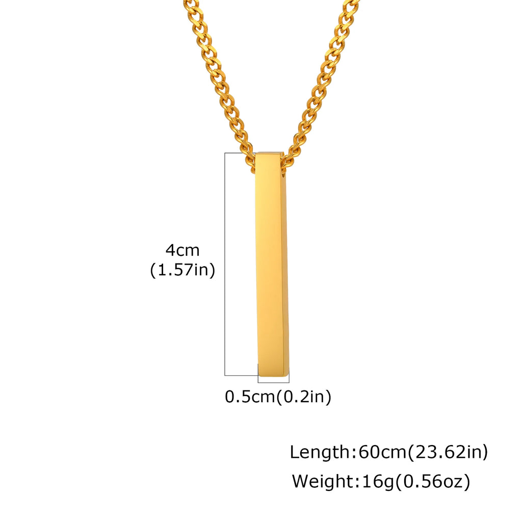 Waterproof Pillar Necklaces for Men Women,Stainless Steel Rectangle Vertical Bar Pendant Necklace,Simple Casual Collar Gifts