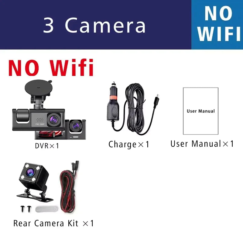 1080P 3 Channel Lens WiFi Dash Cam Car DVR Interior Vehicle Camera Mini Recorder Video Registrator Dashcam Three Way Camcord