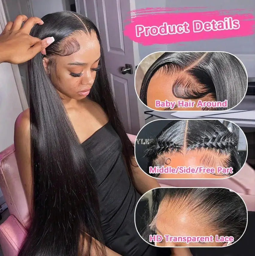Bone Straight Virgin Human Hair Wig 36 42 Inch 5x5 13x4 13x6 HD Lace 250 Density Glueless Pre Melted Hairline Daily Styling