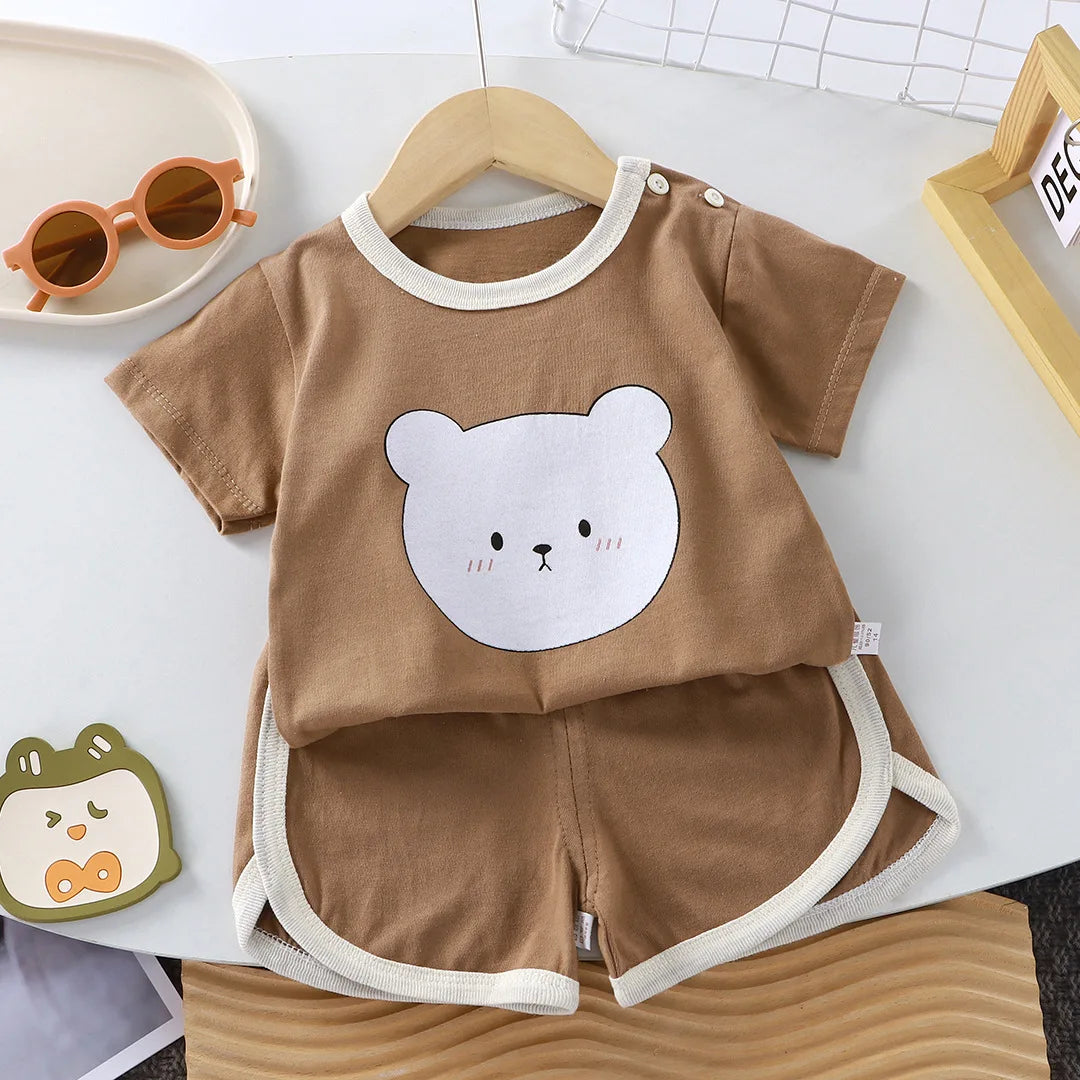 Summer Cotton cartoon Casual Childrens Set Baby Clothes Girl Girl Boy T-Shirt+Shorts 2 Pieces of 0-4-Year-Old Childrens Clothing