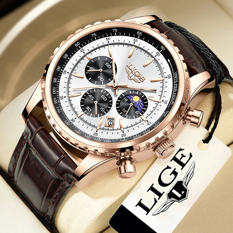 LIGE Fashion Top Brand Luxury Men Watch Casual Business Watch Men Sports Waterproof Quartz chronograph Wrist Watches For Men