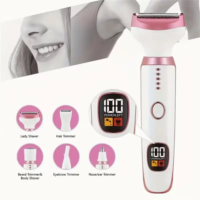 New 5-in-1 Rechargeable Electric Lady Shaver - LED Display Leg & Underarm Trimmer, Stainless Steel Wet&Dry Hair Remover for Wome