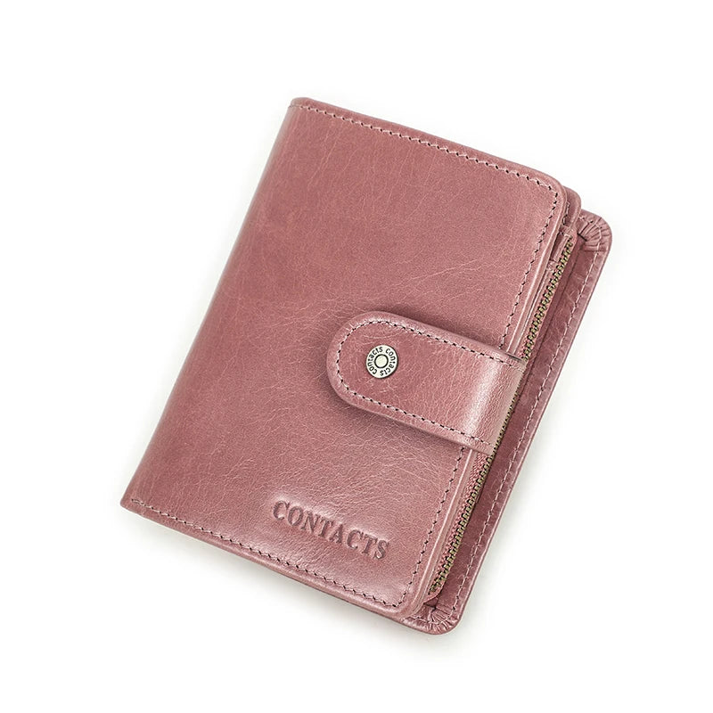 Contact'S Genuine Leather Wallets Women Men Wallet Short Small RFID Blocking Card Holder Wallets Ladies Red Coin Purse